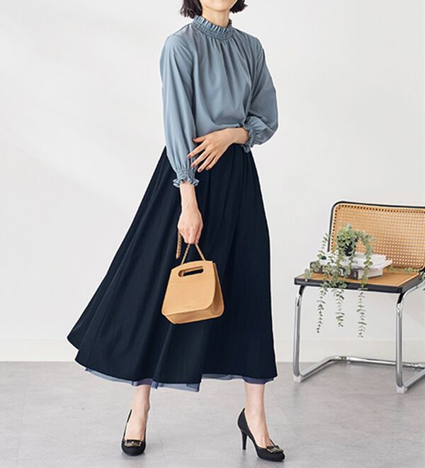 BELLUNA（ベルーナ）の「２倍の着こなし！チュールプリントスカート（ロングスカート）」｜詳細画像