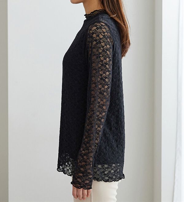 BELLUNA（ベルーナ）の「【重ね着にぴったり♪】のびやかレース素材メロー使いインナー（カットソー）」｜詳細画像