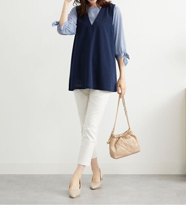 BELLUNA（ベルーナ）の「【2点セット】ストライプシャツ&times;ベストアンサンブル（アンサンブル）」｜詳細画像