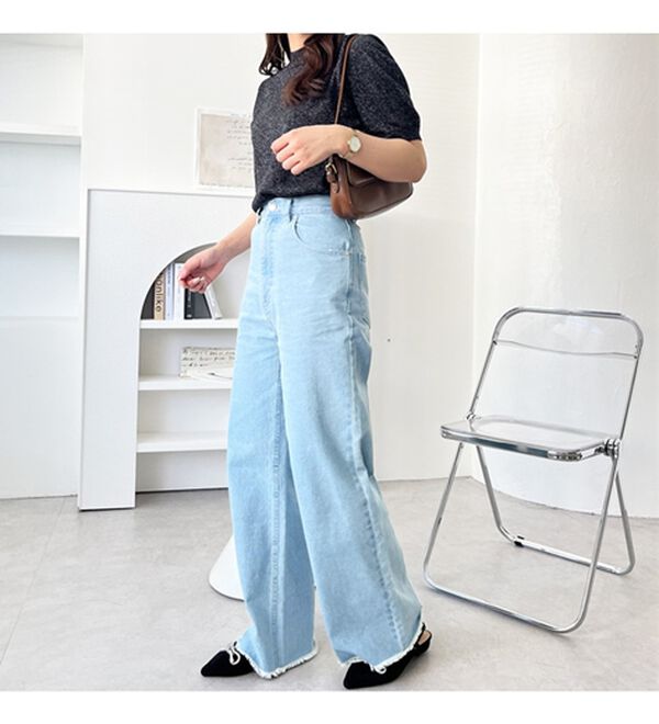 GeeRA（ジーラ）の「オリジナルパッチハイウエストデニム（ワイドパンツ・ガウチョ）」｜詳細画像