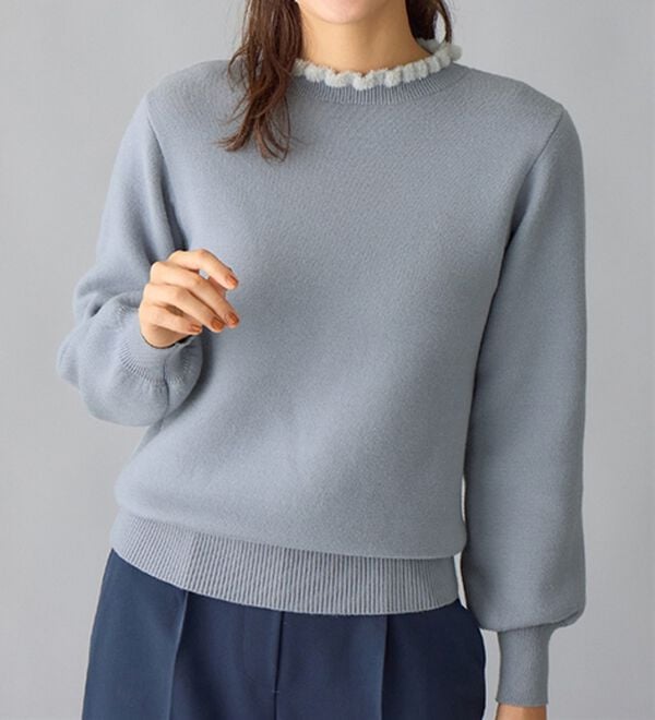 alotta（アロッタ）の「毛布のように温かい　裏シャギーパフ袖ニット（ニット・セーター）」｜ブルー