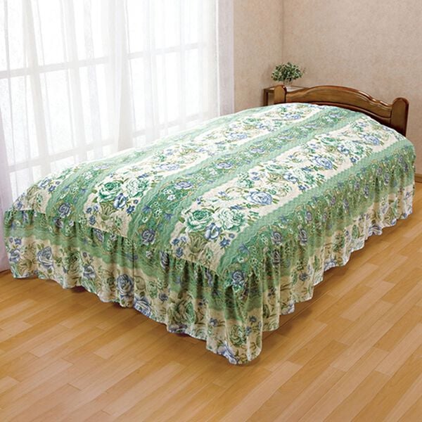 「ファスナー付　洗える花柄ベッド布団カバー（掛布団カバー）」｜エレガントグリーン