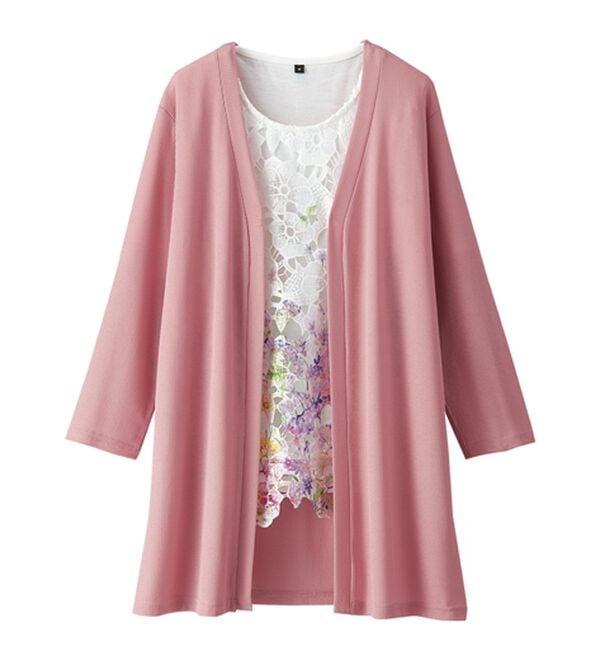 BELLUNA（ベルーナ）の「彩り花柄レースカーディガンアンサンブル（アンサンブル）」｜ピンク