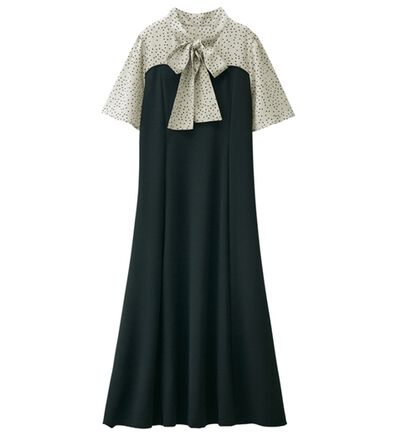 RANAN（ラナン）の「ボウタイデザインドッキングフレアー袖ワンピース（ドッキングワンピース）」