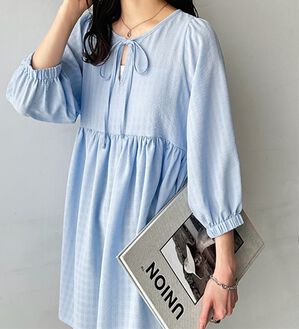 GeeRA（ジーラ）の「前後２ＷＡＹチェックペプラムチュニック（チュニック）」｜ブルー