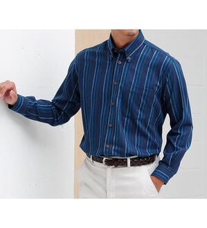 「＜バイロフト（Ｒ）＞カシミヤタッチネルシャツ（メンズシャツ）」｜ネイビーストライプ