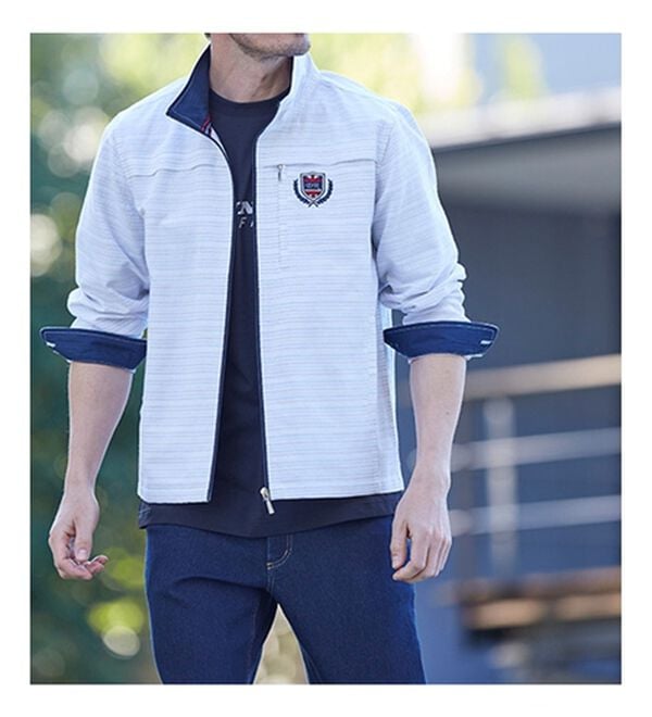 「＜ダンロップ・リファインド＞羽織ってお洒落な裏ボーダージャケット（メンズジャケット）」｜詳細画像