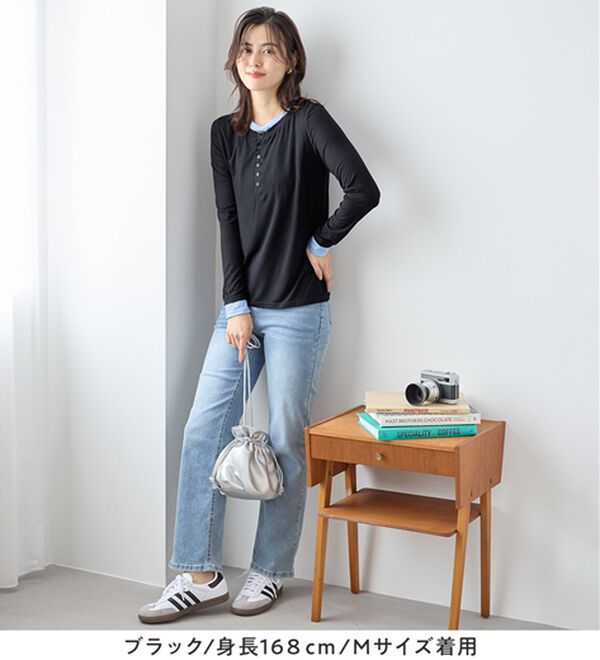 Viola e Viola（ヴィオラ エ ヴィオラ）の「１枚着映えレイヤード風ヘンリーネックリブトップス（カットソー）」｜詳細画像