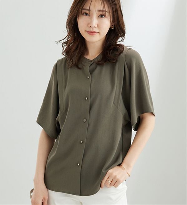 BELLUNA（ベルーナ）の「【快適Ｌａｂ．】お手入れ楽々ビンテージ調素材ブラウス（ブラウス）」｜詳細画像