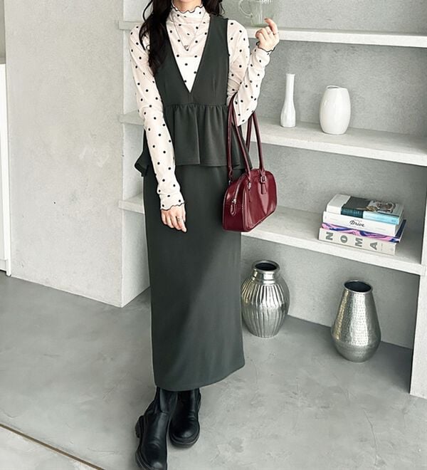 再入荷】楽ちん！ペプラムジャンパースカート - ベルーナ【公式】