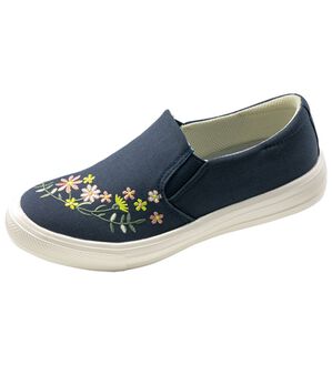 BELLUNA（ベルーナ）の「フラワー刺しゅうお洒落スリッポン（スリッポン）」｜ネイビー