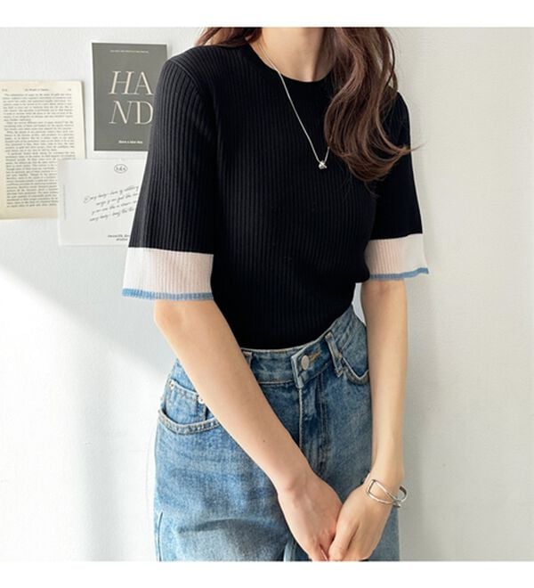 GeeRA（ジーラ）の「『ドラマ着用商品』 袖口シアーリブニット（ニット・セーター）」｜詳細画像