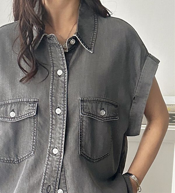 GeeRA（ジーラ）の「着回し自在！フレンチスリーブデニムシャツ（シャツ）」｜詳細画像