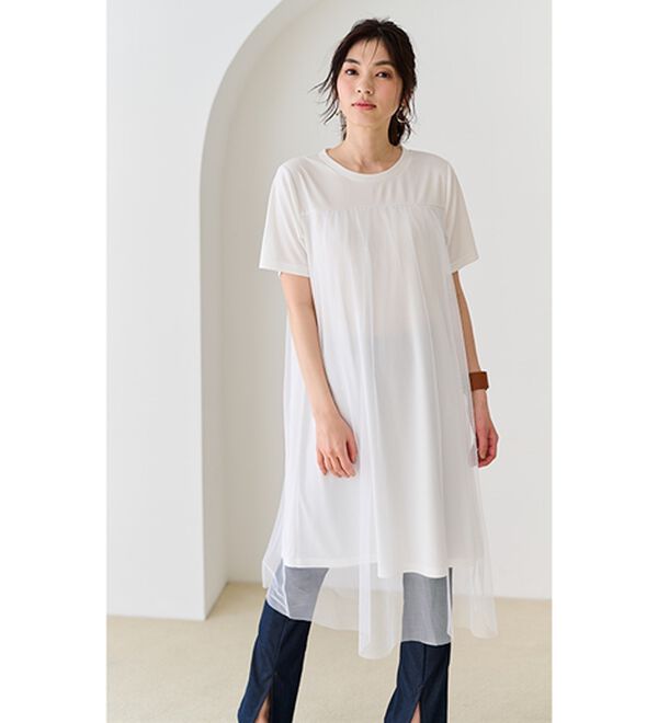 マナオラ　チュニック　ワンピース 個性際立つサークル柄カットソーチュニックワンピース