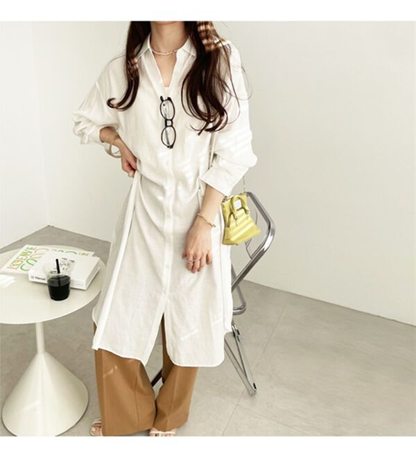 GeeRA（ジーラ）の「スリット入りロングシャツワンピース（シャツワンピース）」｜詳細画像