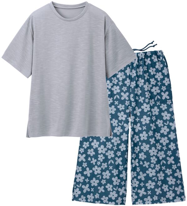 「サラッとくつろぎホームウエア（パジャマ・ルームウェア）」｜グレー&times;ターコイズ