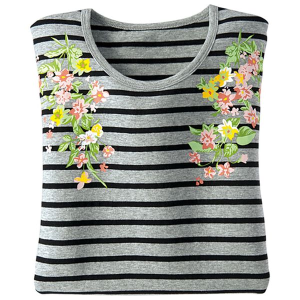 BELLUNA（ベルーナ）の「綿１００％プリントＴシャツ（Tシャツ）」｜ボーダー・花