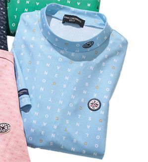 「＜トランスコンチネンツゴルフ＞ビッグメッシュ夏専用ゴルフシャツ（メンズシャツ）」｜サックス(モックネック)