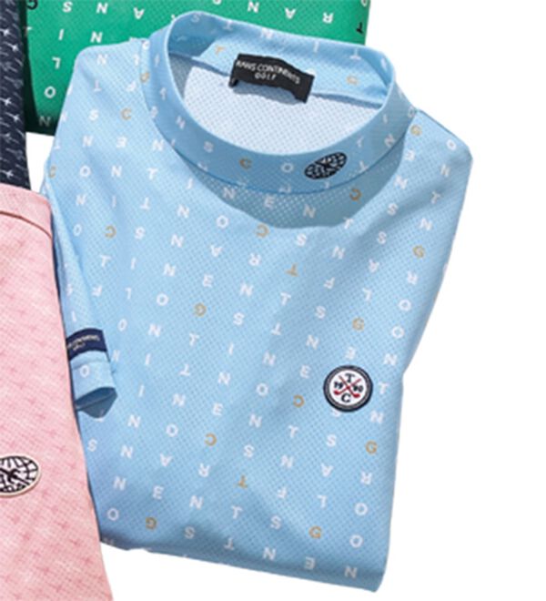 「＜トランスコンチネンツゴルフ＞ビッグメッシュ夏専用ゴルフシャツ（メンズシャツ）」｜サックス(モックネック)