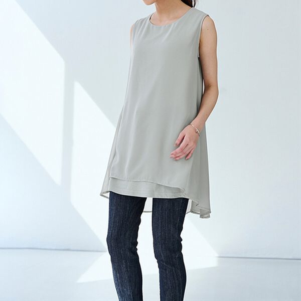 ひんやり！ノースリーブ異素材使いフレアーチュニック - ベルーナ【公式】