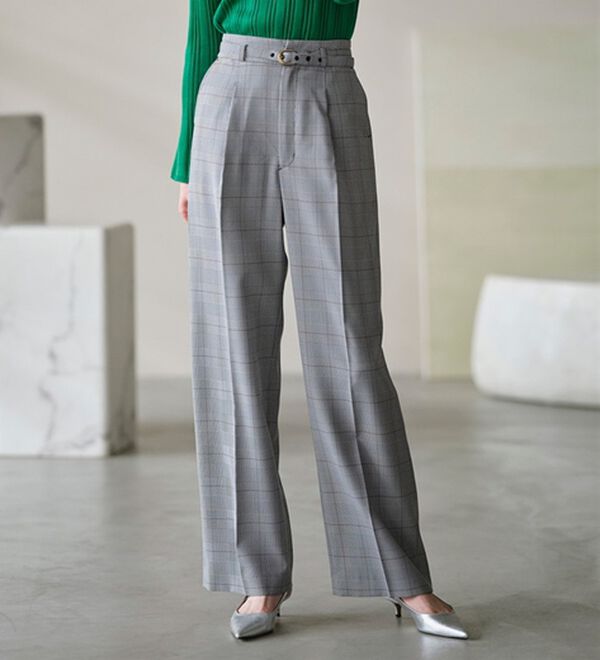 RANAN（ラナン）の「洗える！ベルト付ワイドパンツ（ワイドパンツ・ガウチョ）」｜グレンチェック