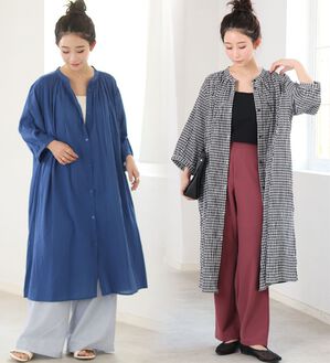 A HAPPY MARILYN（アハッピーマリリン）の「【Ｌ～６Ｌ】【選べる袖丈】【風通るプレミアム】綿・楊柳シャツチュニック（チュニック）」｜詳細画像