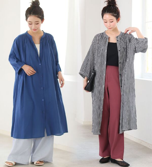 A HAPPY MARILYN（アハッピーマリリン）の「【Ｌ～６Ｌ】【選べる袖丈】【風通るプレミアム】綿・楊柳シャツチュニック（チュニック）」｜詳細画像