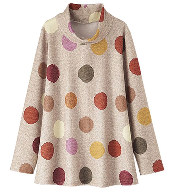 BELLUNA（ベルーナ）の「ドット柄編地調プリントプルオーバー（カットソー）」｜モカ系