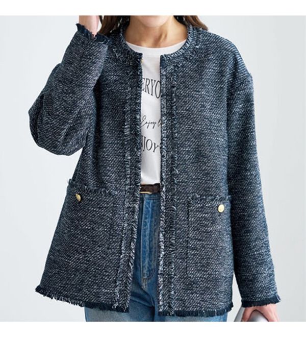 BELLUNA（ベルーナ）の「ツイード調素材フリンジ使いセットアップ（スカートスーツ）」｜詳細画像