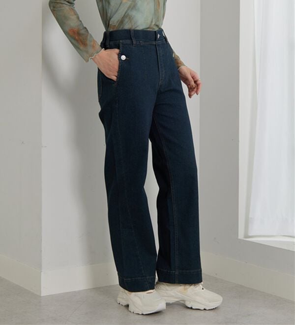 BELLUNA（ベルーナ）の「【選べる2丈】裾切替デザインワイドストレートデニム（ワイドパンツ・ガウチョ）」｜詳細画像