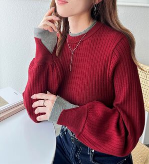 GeeRA（ジーラ）の「【再入荷】レイヤード風モチっと柔らかリブニット（ニット・セーター）」｜ボルドー&times;チャコール