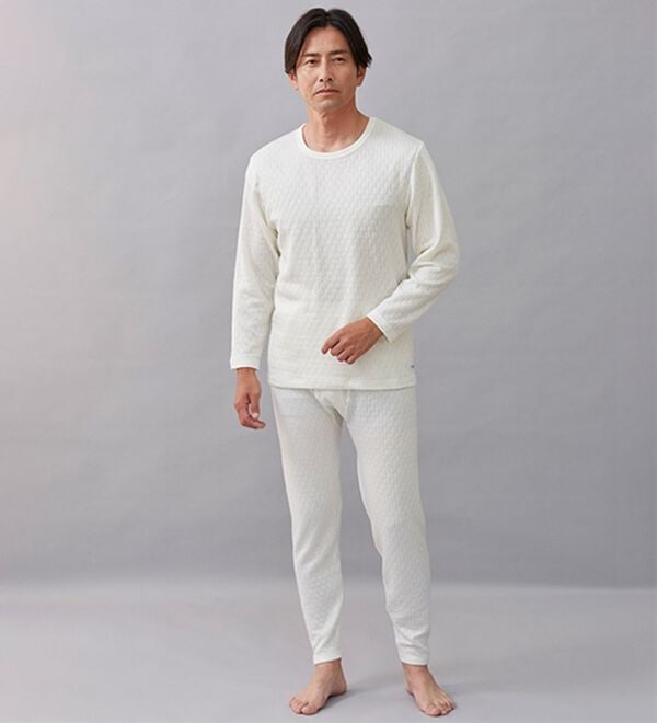 「【３着組】＜クロコダイル＞ウール入肌側綿１００％極温（Ｒ）キルトインナー上下３着組（メンズ肌着・インナーウェア）」｜詳細画像