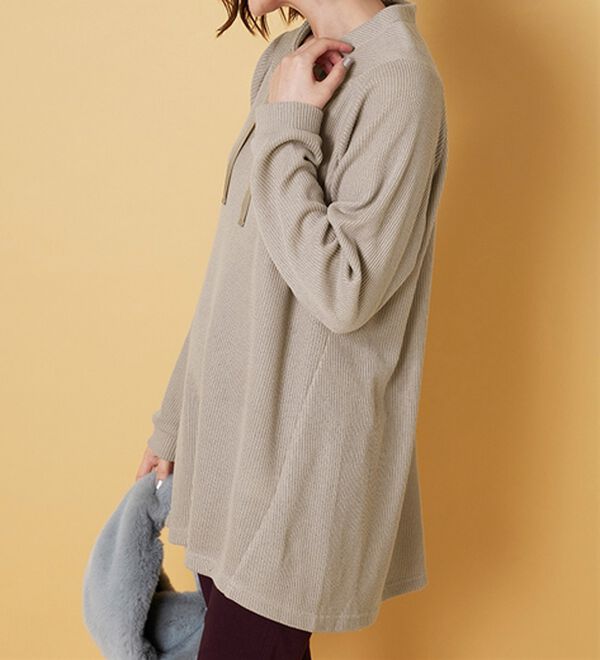 BELLUNA（ベルーナ）の「あぜ調裏起毛素材ワイドネックチュニック（チュニック）」｜詳細画像