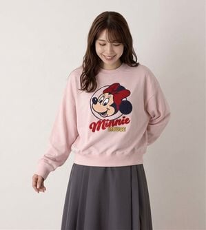 「＜Disney＞【ミッキー＆ミニー】サガラ刺しゅうゆったり裏毛トレーナー（カットソー）」｜ライトピンク（ミニー）