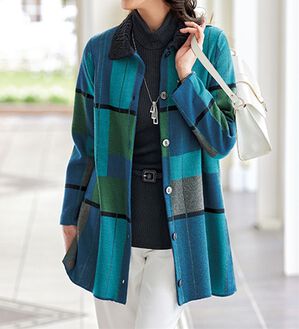 BELLUNA（ベルーナ）の「ブロック柄ジャカードニットジャケット（その他ジャケット）」｜ブルー系