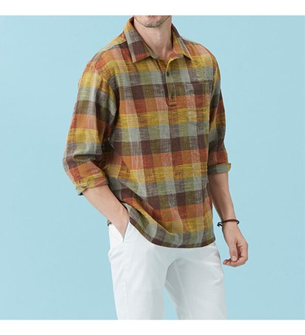 「【２色組】スラブ調先染めチェック柄リラックスシャツ（メンズシャツ）」｜詳細画像