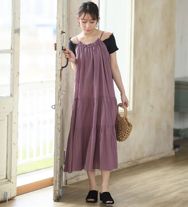 A HAPPY MARILYN（アハッピーマリリン）の「【Ｌ～６Ｌ】【風通るプレミアム】ティアード切替キャミワンピース（ロングワンピース）」｜詳細画像