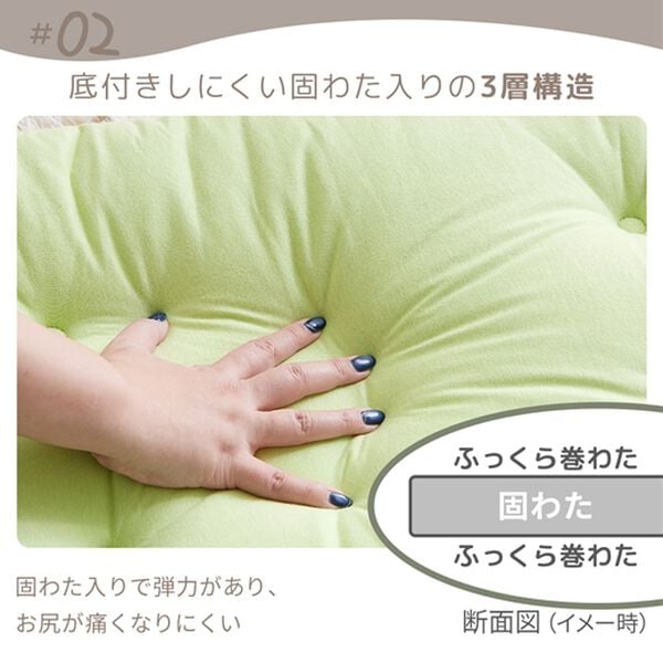 iellio（イエリオ）の「１年中使える！綿１００％ふんわりソファパッド＜ごろ寝マット・長座布団・固わた入り・洗濯可能＞（クッション・クッションカバー）」｜詳細画像