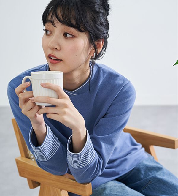 BELLUNA（ベルーナ）の「なめらかボーダー配色使いプルオーバー（カットソー）」｜詳細画像