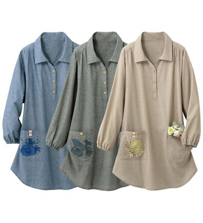 「【３枚組】そのままお出かけ刺しゅうが可愛い割烹シャツ（パジャマ・ルームウェア）」