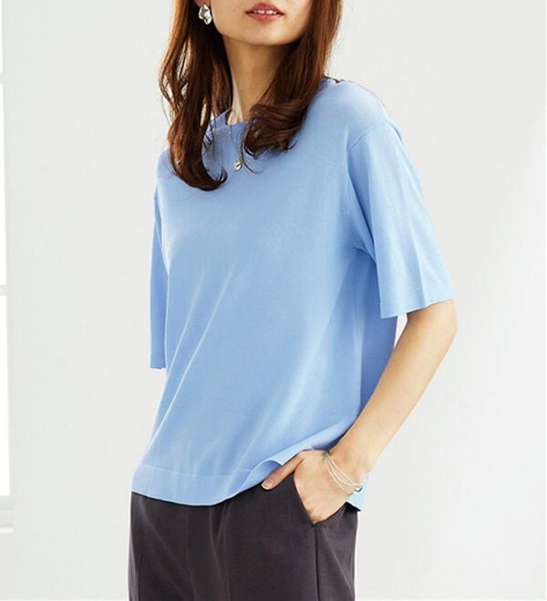 BELLUNA（ベルーナ）の「【快適Ｌａｂ．】シャリ冷！洗える多機能ニットＴシャツ（ニット・セーター）」｜詳細画像