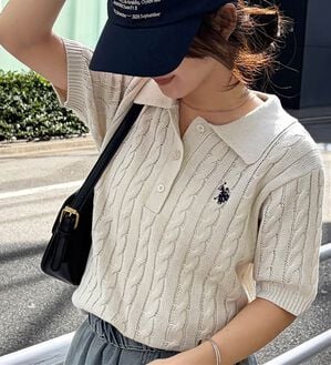 RANAN（ラナン）の「＜U.S.POLO ASSN.＞半袖ケーブルポロニット（シャツ）」｜アイボリー