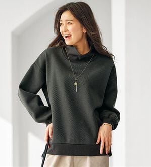 BELLUNA（ベルーナ）の「裏起毛リブ切替ゆったりハイネックプルオーバー（カットソー）」｜チャコール