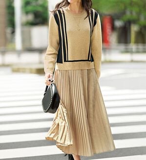 BELLUNA（ベルーナ）の「即コーデ完成！プリーツ切替ドッキングワンピース（ドッキングワンピース）」｜詳細画像