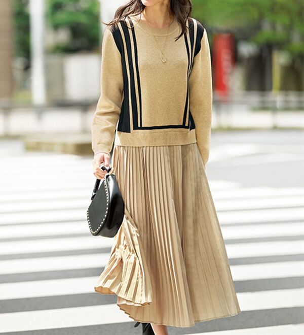 BELLUNA（ベルーナ）の「即コーデ完成！プリーツ切替ドッキングワンピース（ドッキングワンピース）」｜詳細画像