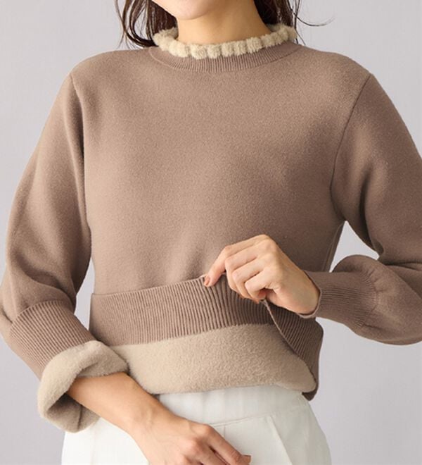 alotta（アロッタ）の「毛布のように温かい　裏シャギーパフ袖ニット（ニット・セーター）」｜モカ