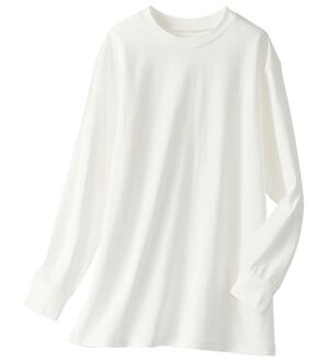 BELLUNA（ベルーナ）の「夏でも着られる強撚綿１００％長袖プルオーバー（カットソー）」｜オフ白