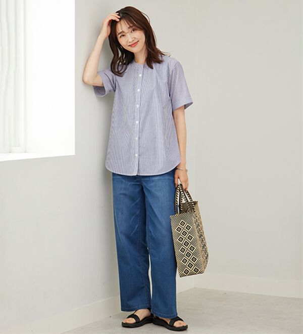 BELLUNA（ベルーナ）の「ギャザー使いバンドカラーブラウス（ブラウス）」｜詳細画像