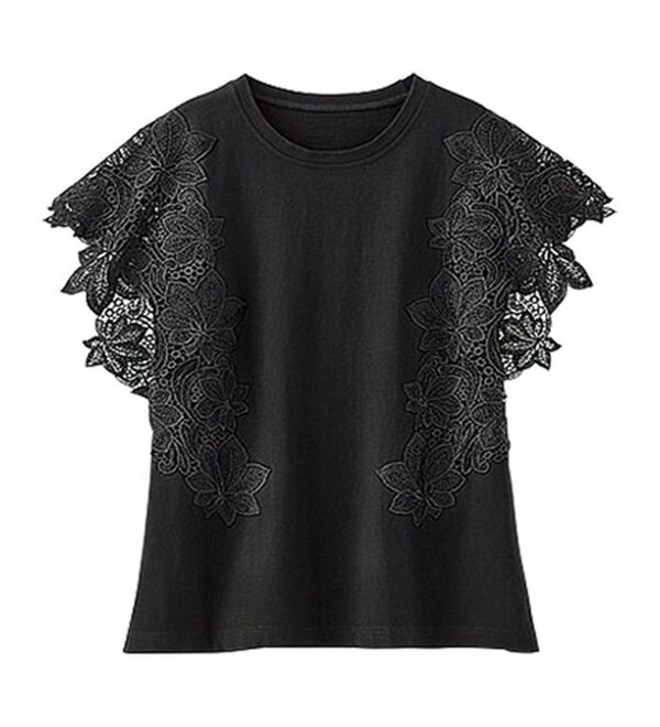 BELLUNA（ベルーナ）の「ひんやり！袖レースがかわいい大人のＴシャツ（カットソー）」｜詳細画像