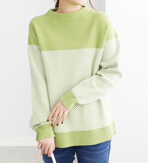 BELLUNA（ベルーナ）の「ヘリンボーン柄ニットプルオーバー（ニット・セーター）」｜グリーン系